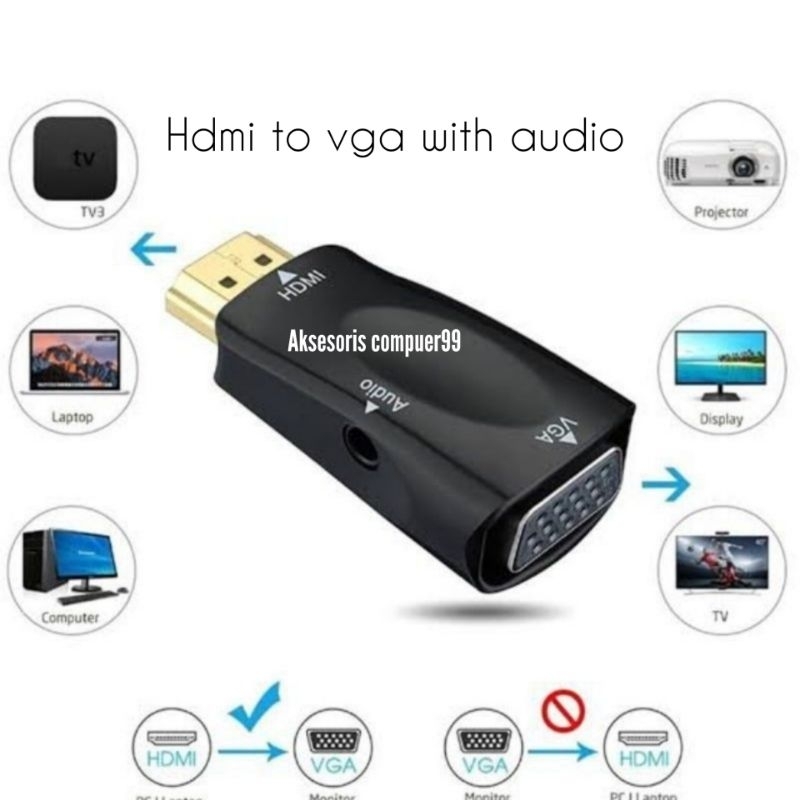 ADAPTER HDMI MALE TO VGA FEMALE WITH AUDIO CONVERTER 1080P FULL HD