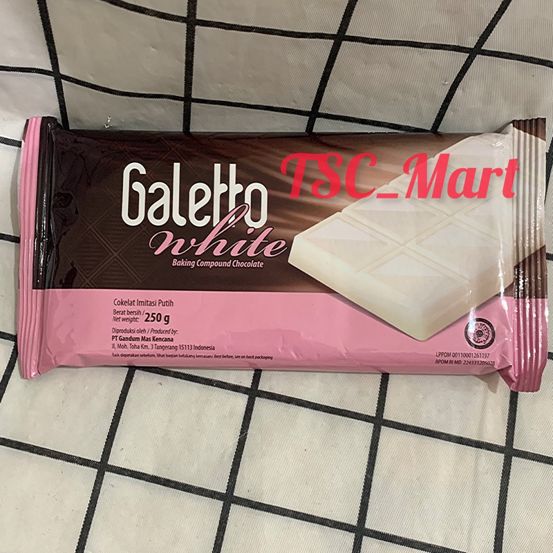 

Galetto Compound White Chocolate 250gr / Galetto / Compound / White / Chocolate / 250gr / Cokelat / Imitasi / Putih / Coklat / Conpound / Hitam / Choco