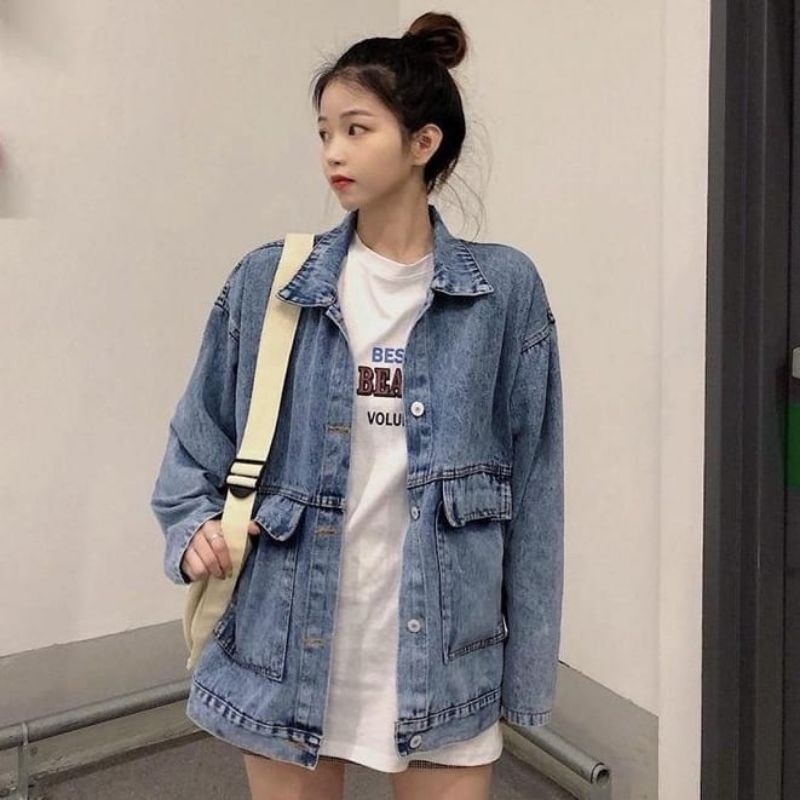 Jennie Jaket Jeans Wanita Denim Oversize