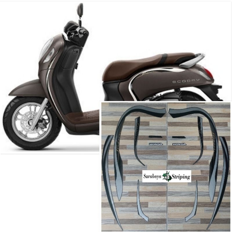 striping sticker Honda Scoopy stylish abu-abu hitam tahun 2021 2022