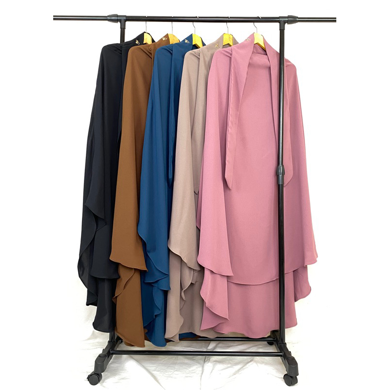 [READY STOCK] FRENCH KHIMAR MARZAN ANTI UV CADAR KARET OVAL JETBLACK ADEM BAHAN JATUH JUMBO