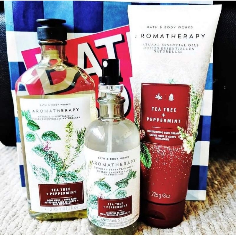 BATH &amp; BODY WORKS BBW AROMATHERAPY TEA TREE PEPPERMINT SERIES BODY MIST BODY CREAM BODY LOTION BODY WASH SHOWER GEL WALLFLOWER SCENTPORTABLE POCKETBAC SCRUB DEEP CLEANSING SOAP PILLOWMIST ROOMSPRAY LUXURY BATH GENTLE FOAMING GENTLE GEL