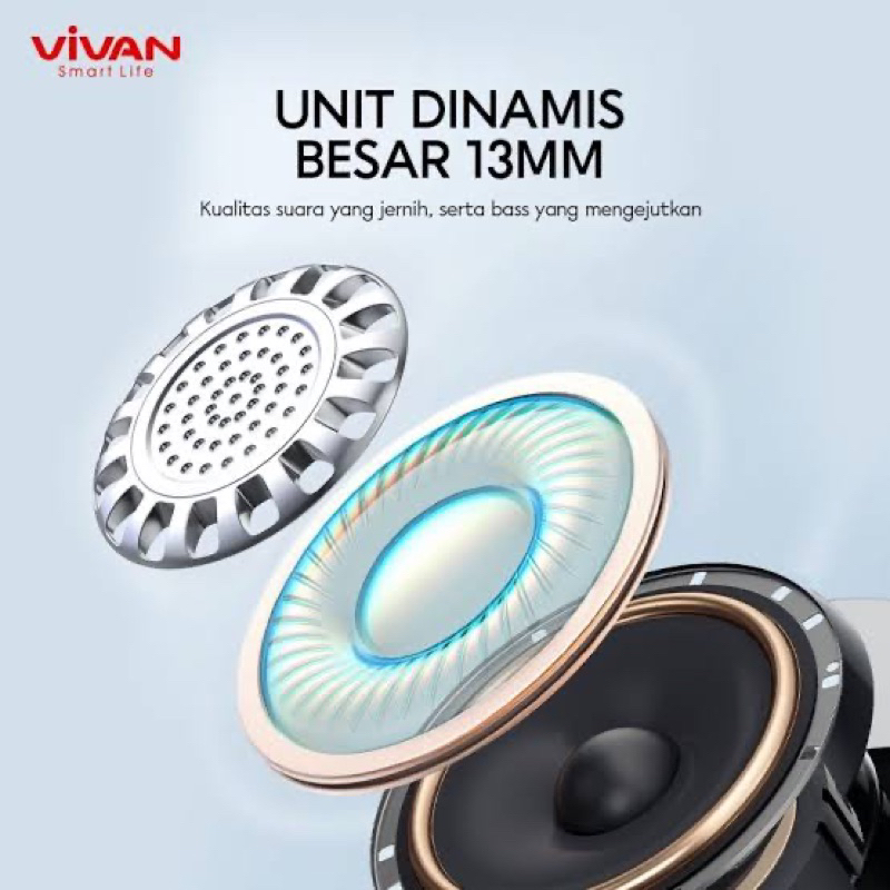 Original VIVAN-T2 Earphone Bluetooth TWS Airbuds BT 5.3 Headset Wireless Waterproof IPX4 In Ear Play time 40 Jam