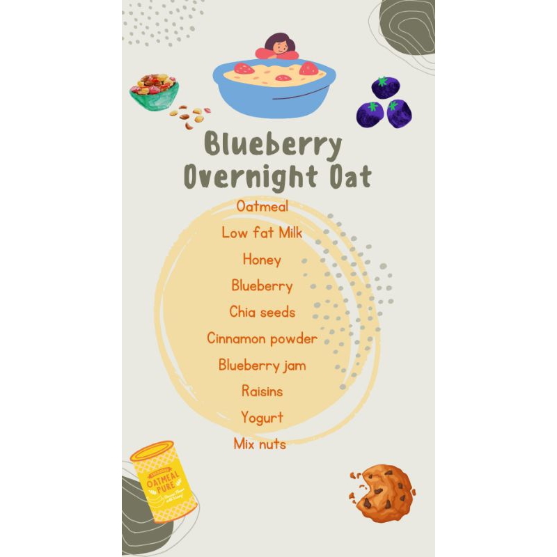 BLUEBERRY OVERNIGHT OAT (400ML) PORSI BESAR PASTI KENYANG