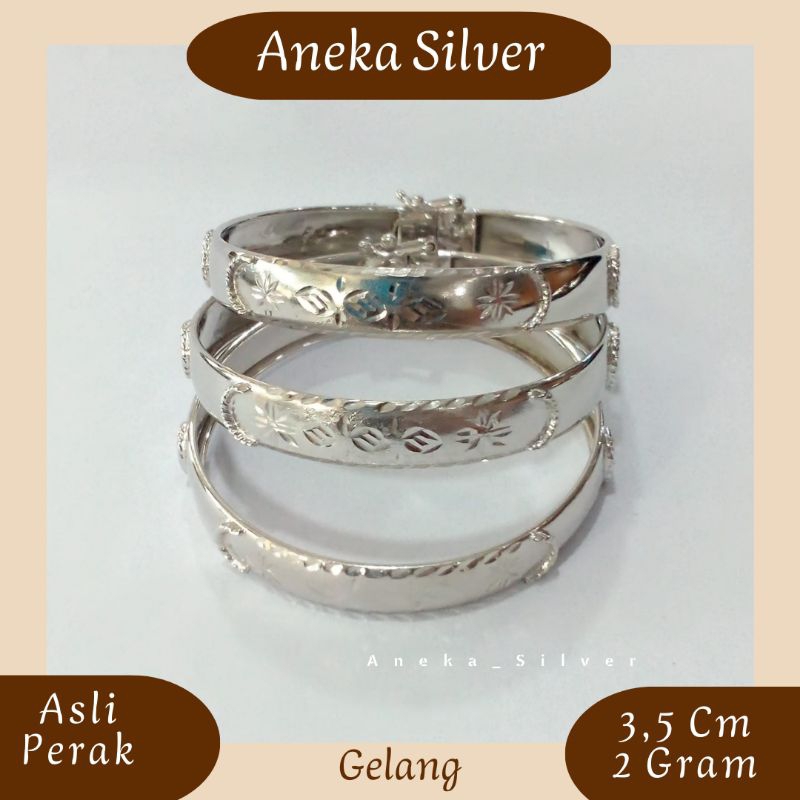 Gelang Bayi Bangkok Ukir Doff, Sepuh Emas Putih, Perak 925