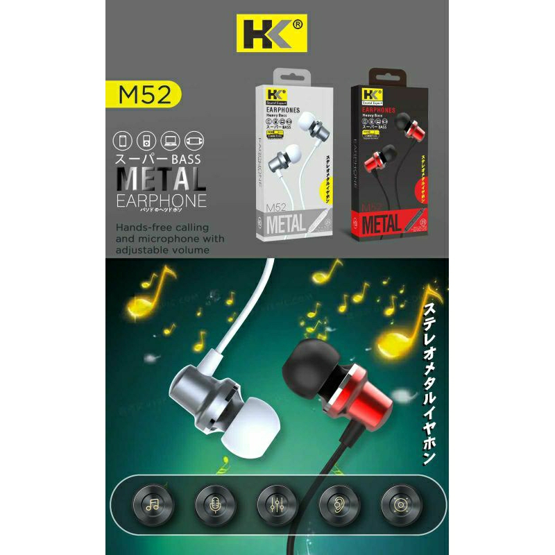 headset HK M52 earphone HK 3.5Mm superbass mantab