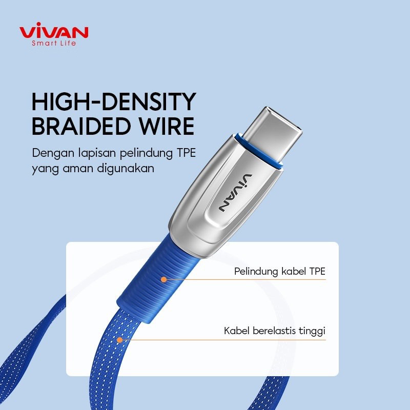 VIVAN Kabel Data Type C Fast Charge 3A QC3.0 Zinc Alloy Original by vivan [B-TKC]