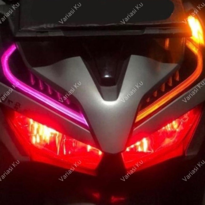 lampu Alis LED slim alis DRL fleksibel waterproof 12V ukuran 30cm 2 mode senja welcome sen running kuning untuk motor mobil