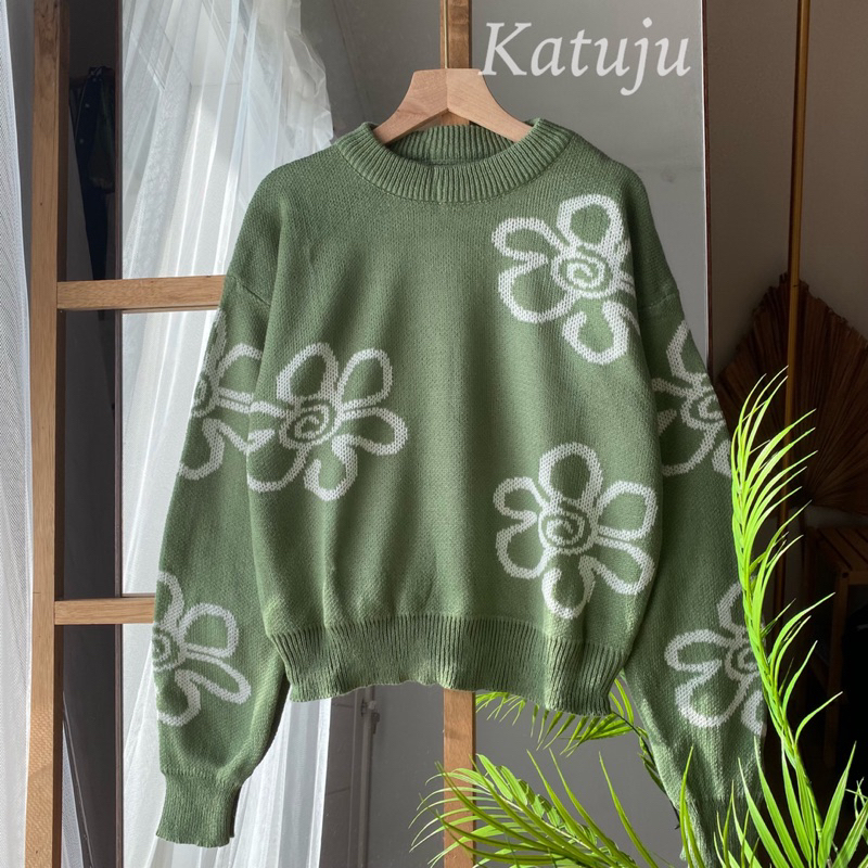 SWEATER RAJUT MOTIF BUNGA SHANDY BAHAN TEBAL PREMIUM KNIT