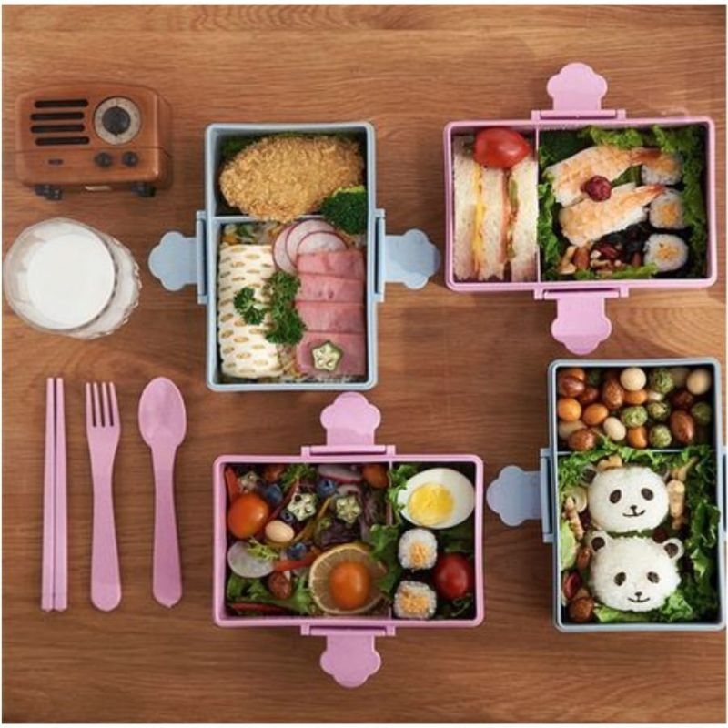 Lunch box Kotak Bekal Makan 6209 Bento Set Crater Rabbit_Bear Bpa Free