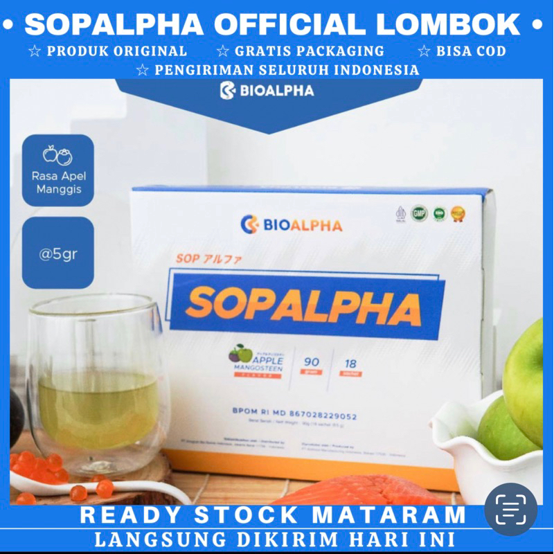 

SOPALPHA ORIGINAL MINUMAN KESEHATAN BPOM HALAL 1 BOX ISI 18 SACHET MENGANDUNG SALMON OVARY PEPTIDE MATARAM LOMBOK SUMBAWA DOMPU BIMA NTB