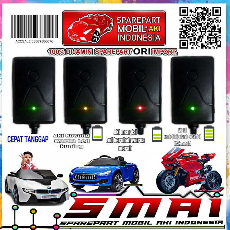 Charger mobil aki anak 6-12Volt/Pengisian daya adaptir cas mobil aki anak Charger mainan