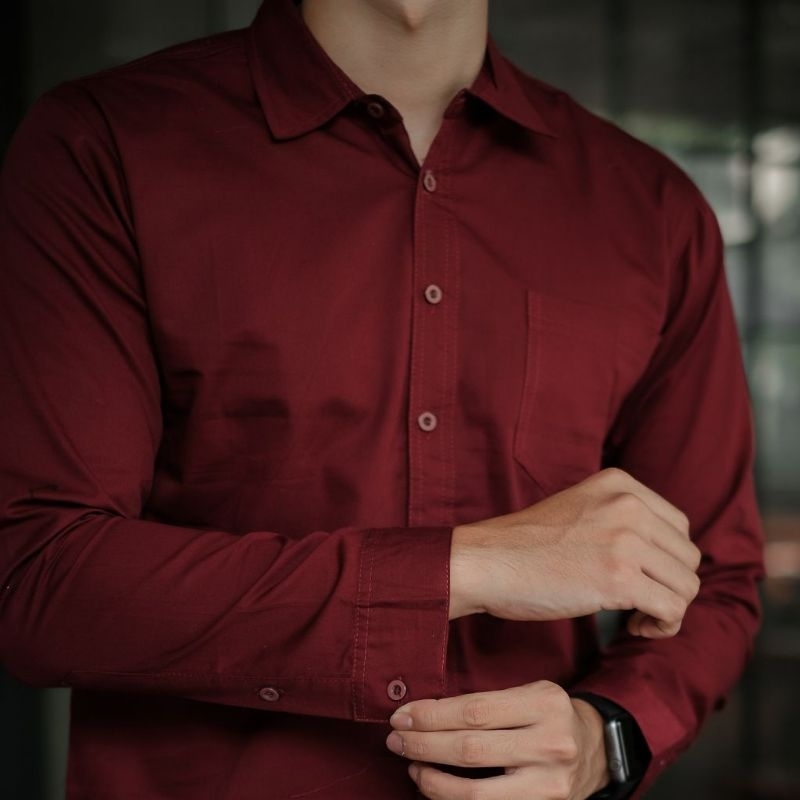Kemeja Pria panjang polos maroon H.M size: M.L.XL.XXL | kemeja panjang polos slimfit