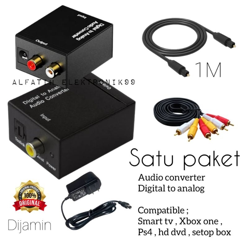 [ PAKET KOMPLIT ] Audio converter Digital to analog + Kabel optik audio tv BAE 1 meter + Kabel rca 3in3 / Converter audio digital to analog / Optical Audio converter