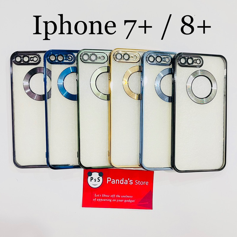 Softcase Iphone 7+ / 8+ Lens Protector Circle Chrome Logo Clear Case