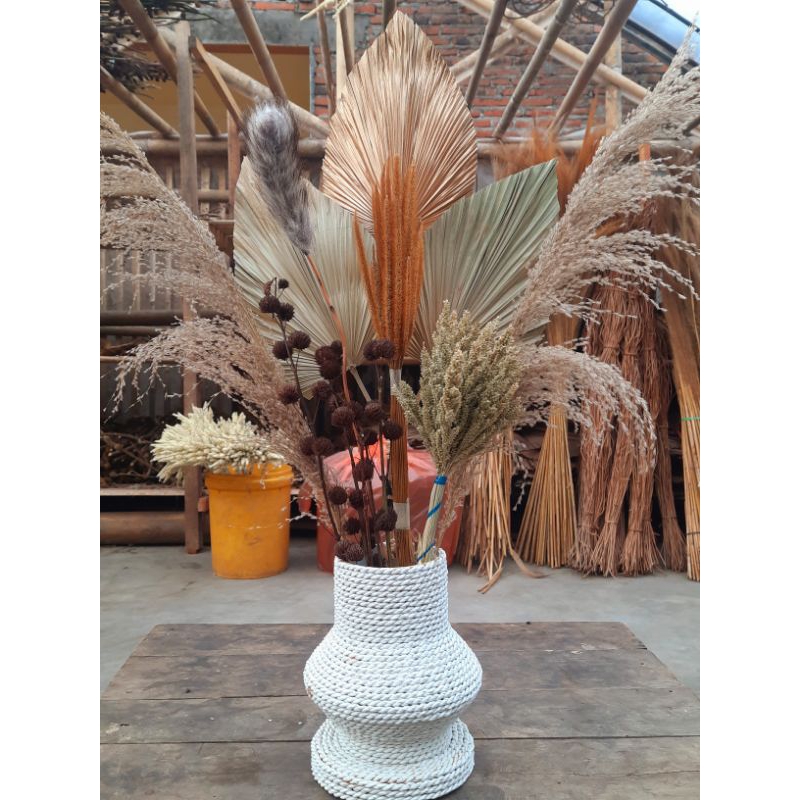 1 set bunga kering dan vas/bunga kering murah/dekorasi rustick/bunga hiasan, bunga hias ruang tamu