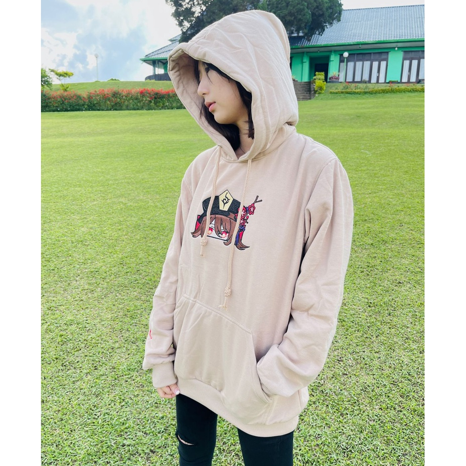 Hoodie Hu Tao Eyes Embroidery Cream Anime Gaming Genshin Impact Premium Unisex