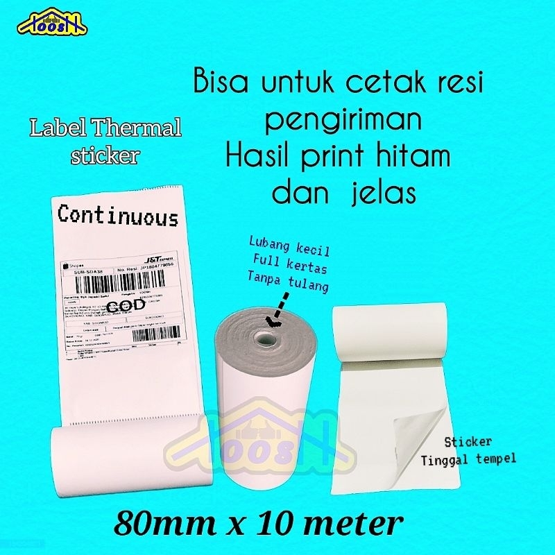 

Kertas Thermal Sticker 80mm x 10meter Continuous Kertas Label sticker Thermal 80mm x 10 meter kertas thermal 80mm 80x40 label termal stiker cetak resi tinggal tempel panjang 10meter
