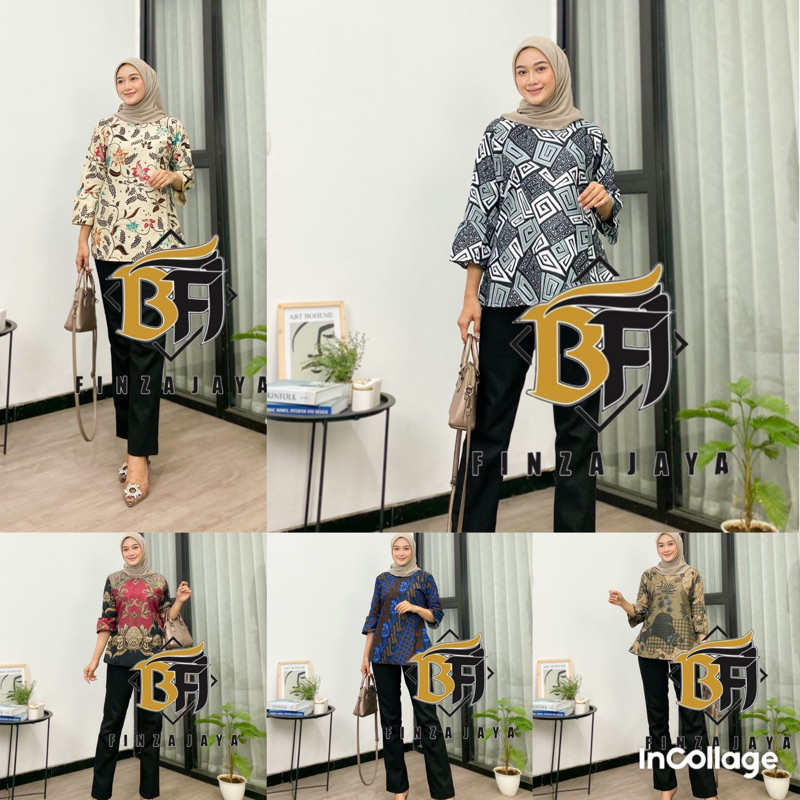 Atasan Batik Wanita Blouse Batik Puffy Peplum Blus Maharani Batik Baju Kerja Wanita Modern