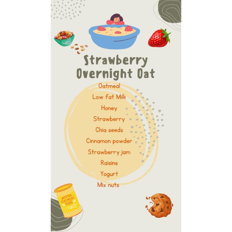 STRAWBERRY OVERNIGHT OAT (400ML) PORSI BESAR PASTI KENYANG