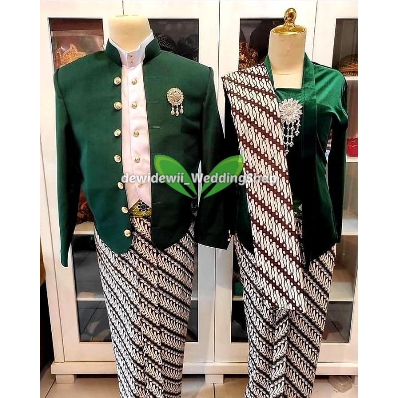 [Set Couple] Baju Prewed / Baju Adat Jawa || Hewes Hijau - Motif Lereng Canting