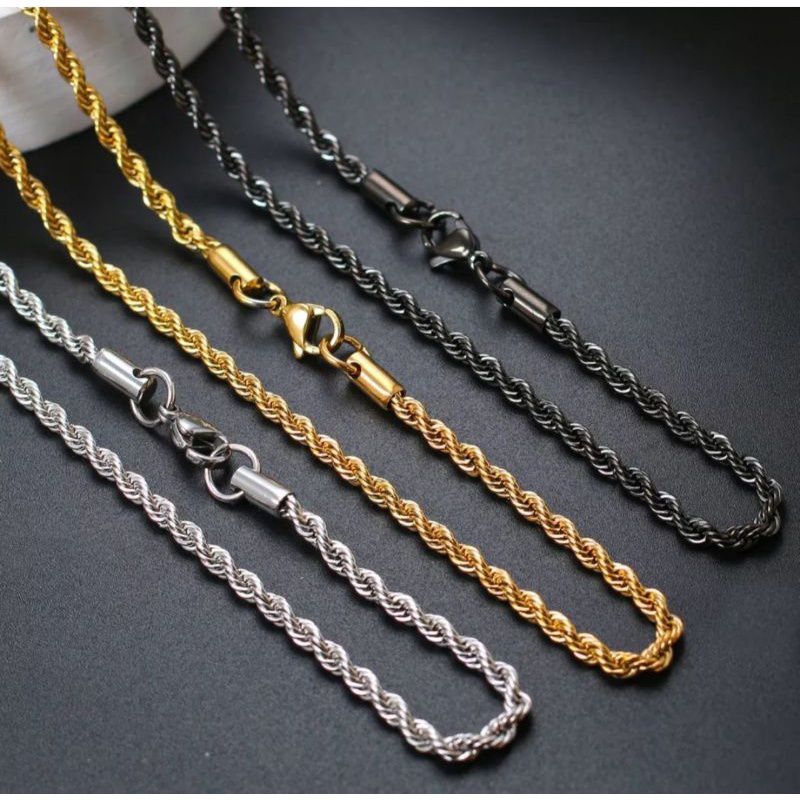 HOT SALE KALUNG TITANIUM PRIA WANITA MODEL TAMBANG SILVER BLACK AND GOLD ANTI KARAT TERLARIS