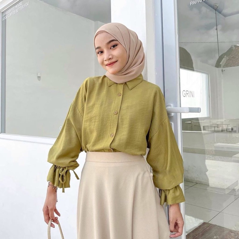 ZEYA SHIRT - Cirebon Cloth | KEMEJA TALI SERUT | ATASAN BLOUSE WANITA CRINCLE / KEMEJA WANITA TALI SERUT LENGAN BALON