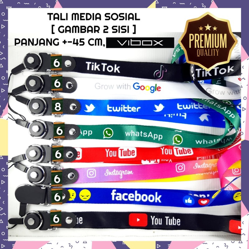 Grosir Tali Gantungan HP panjang 45cm MEDSOS / Tali Lanyard MEDIA SOSIAL Leher panjang case handphone UNTUK SEMUA HP / ID CARD / KUNCI SOSMED BY SMOLL