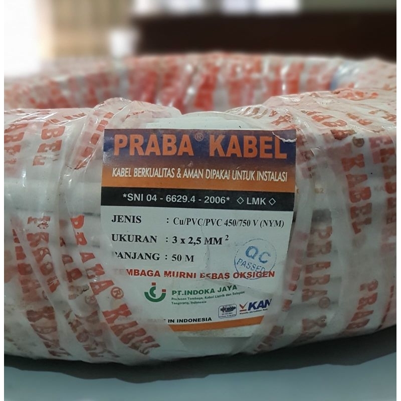Kabel Listrik NYM 3X2,5 Tembaga Asli Praba 50 Meter SNI LMK