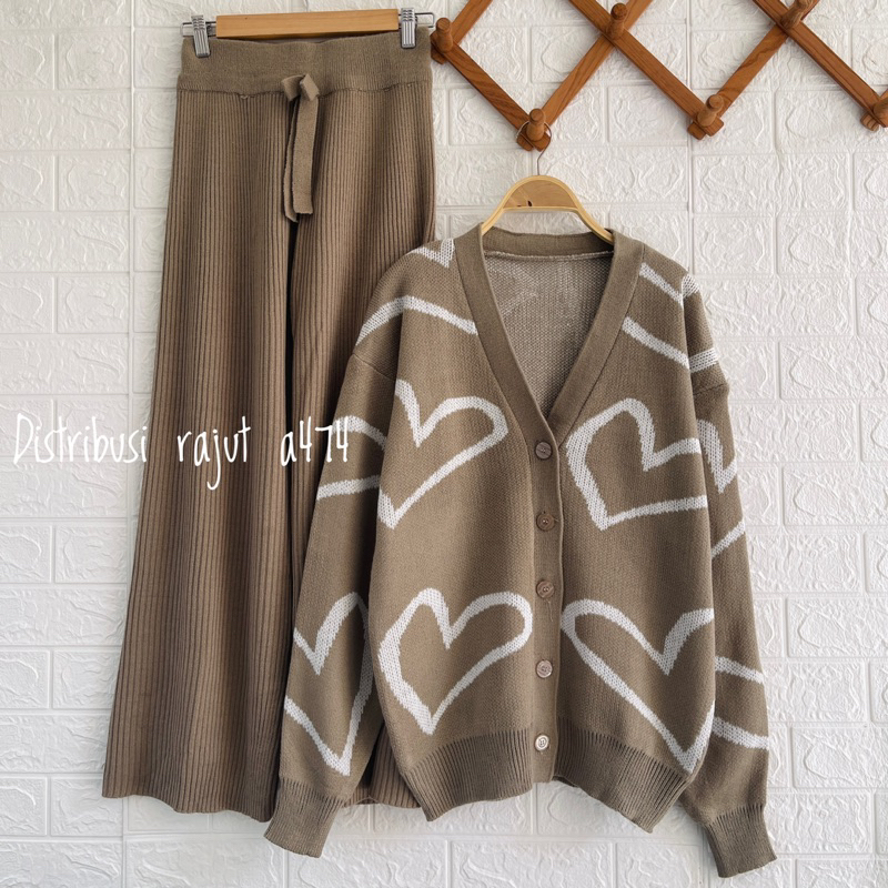 ONESET CARDIGAN RAJUT HILDA SETELAN CELANA KULOT RAJUT WANITA