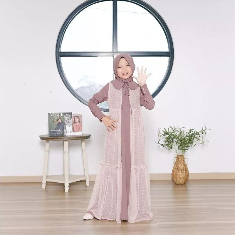 Yumna kids gamis anak set khimar lebaran kekinian / gamis anak tanggung usia 8-10 tahun (L) 11-14 tahun (XL)