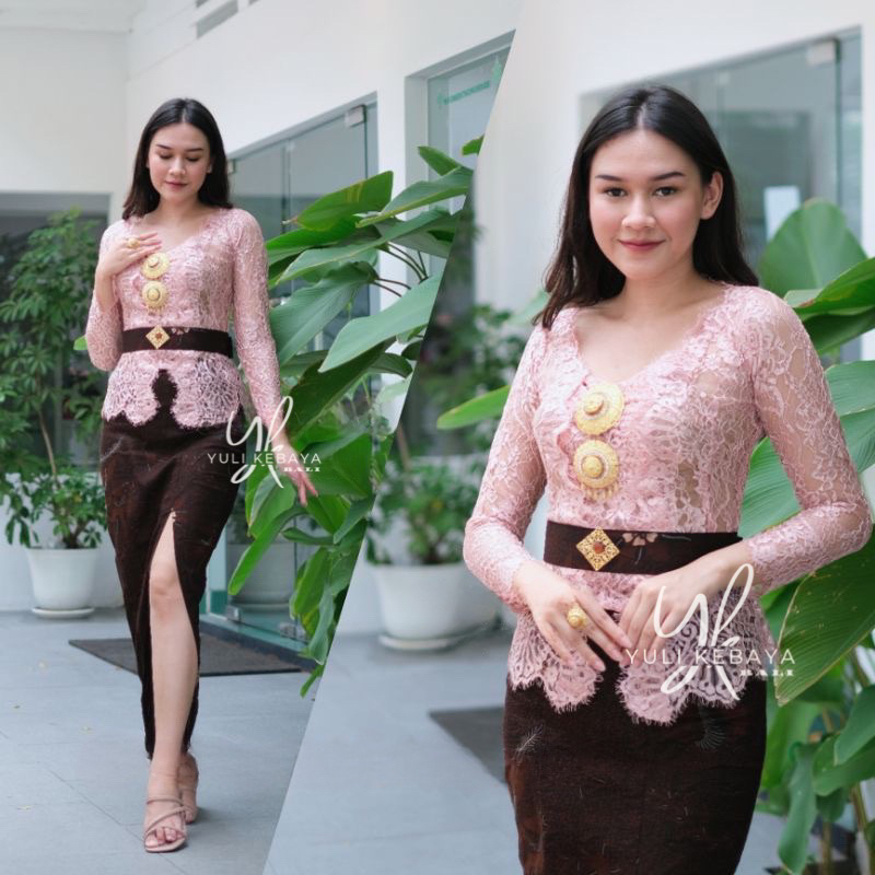 Set Kebaya Semi Italy glossy tepi depan | Kebaya wisuda Modern