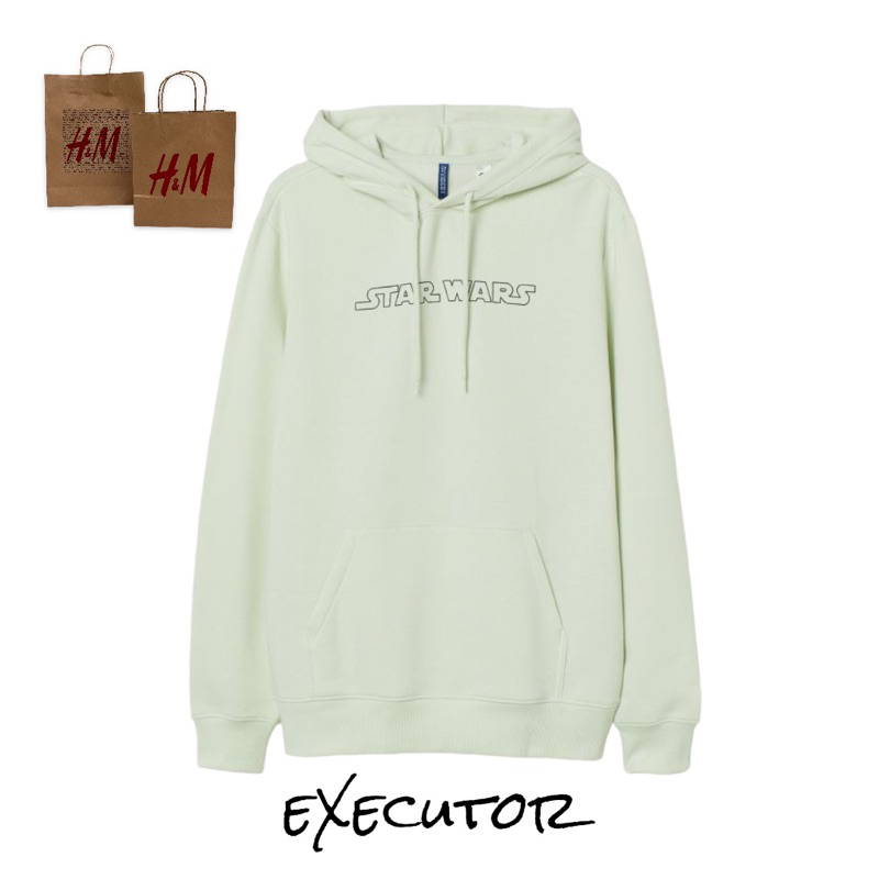 ( 8.8 ) Hoodie H&amp;M Unisex Sablon Star Wars Baby Yoda Green Hijau Tosca, Flecee Katun Lembut Tebal, Free Papperbag