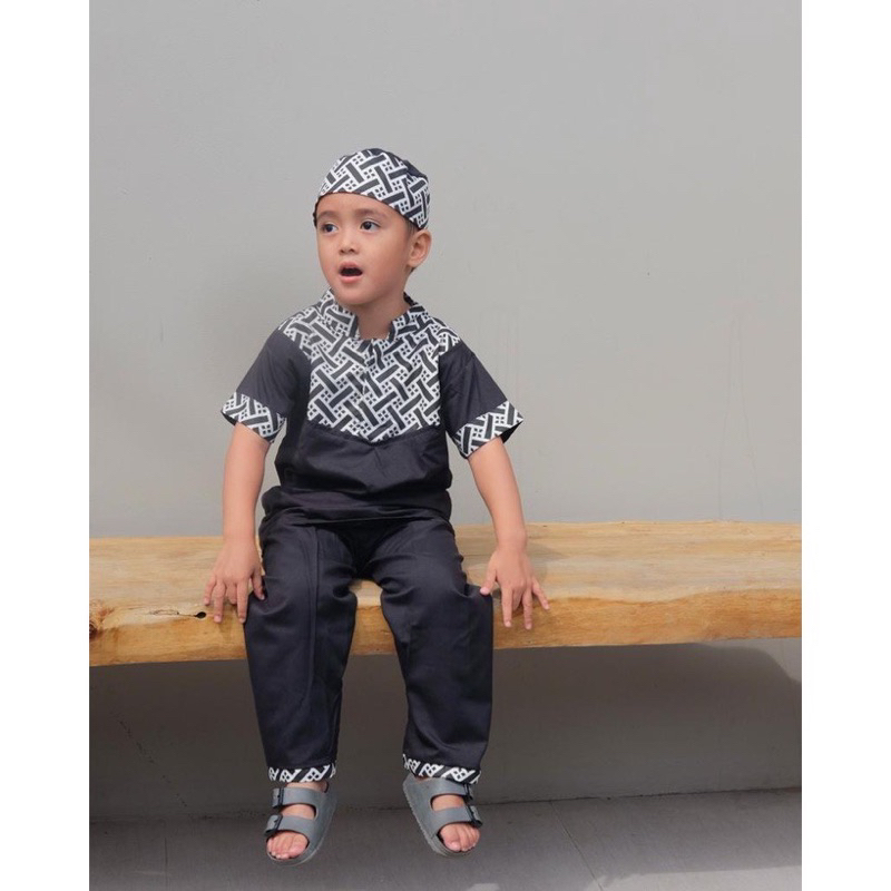 Setelan Kurta Anak Laki Laki / Set Koko Batik Pakaiam Muslim Anak