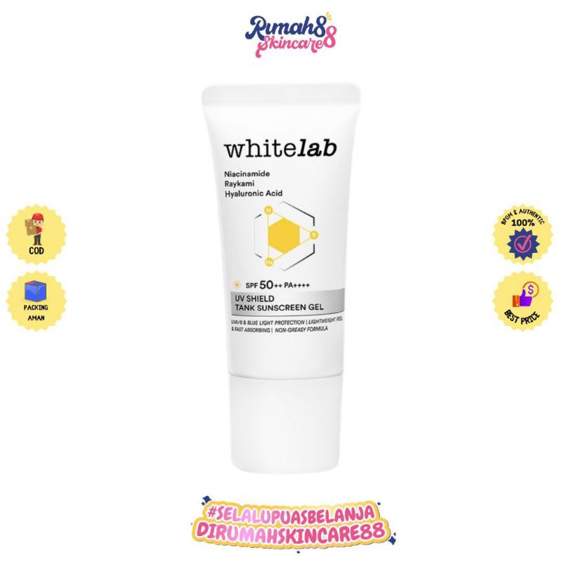 WHITELAB UV Shield Tank Sunscreen Gel SPF 50++ PA++++ 30gr BPOM Tabir Surya, Pelindung Wajah