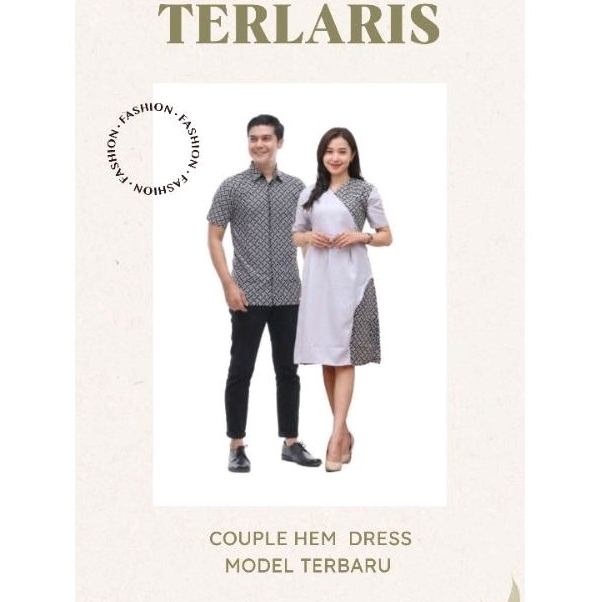 COUPLE ATASAN DRESS KOMBINASI BATIK HEM PRIA LENGAN PENDEK MOTIF BEST SELLER