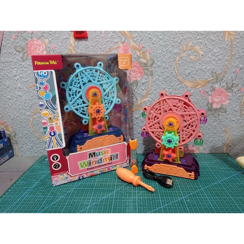 Mainan anak DIY Bianglala Mainan Ferris Wheel Music Windmill Kincir Angin Musik