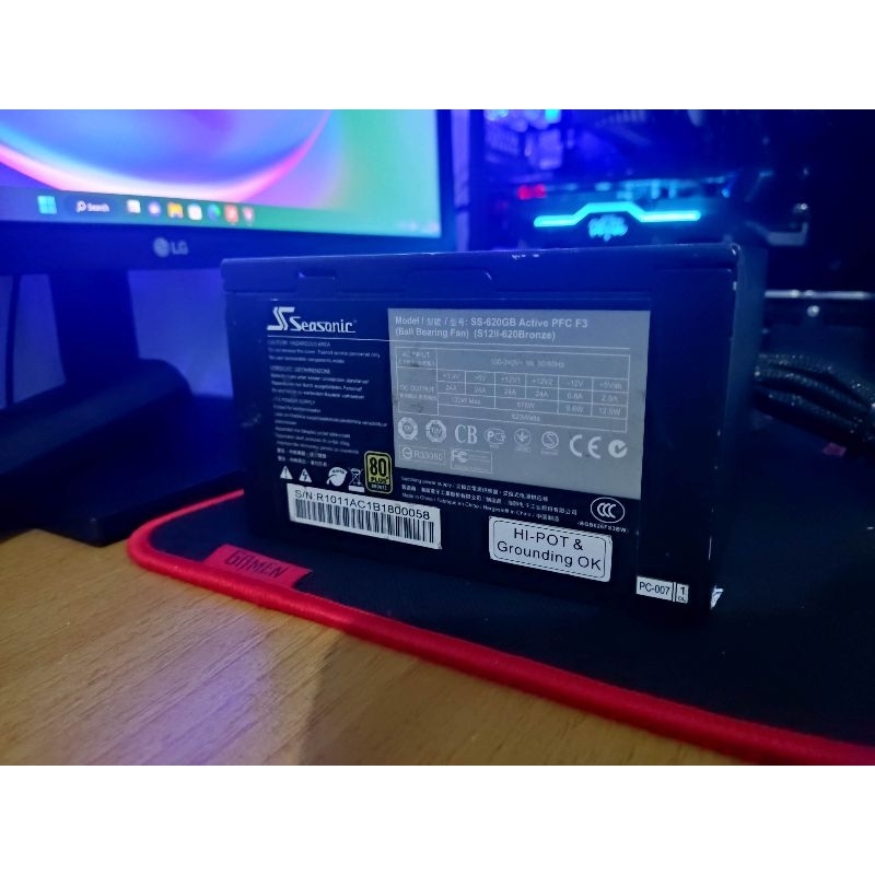 PSU Seasonic 620w 80 Plus Bronze ( Pure 620watt 620 Power Supply PC )