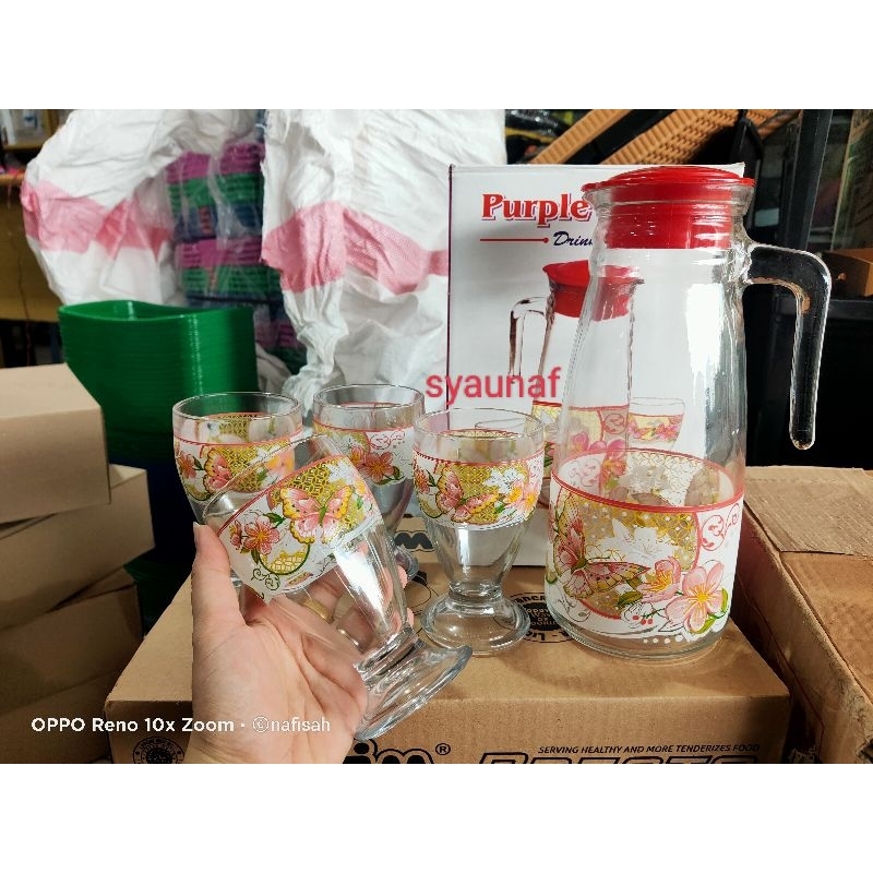 Teko kaca drink set 1 teko+free gelas cantik