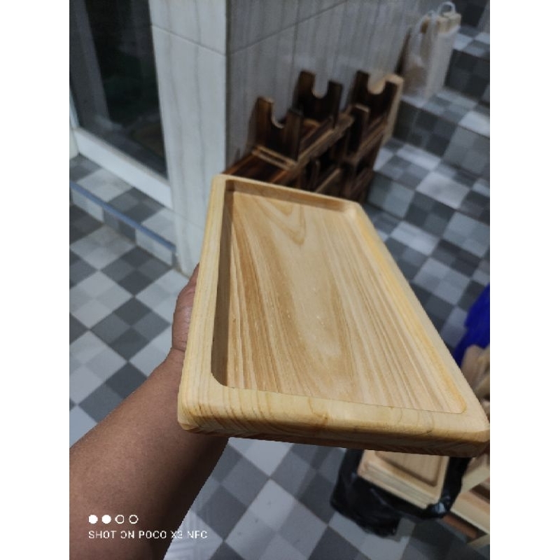 Baki Kayu Pinus/Wooden Plate/ Piring Kayu Pinus Persegi 34x18cm