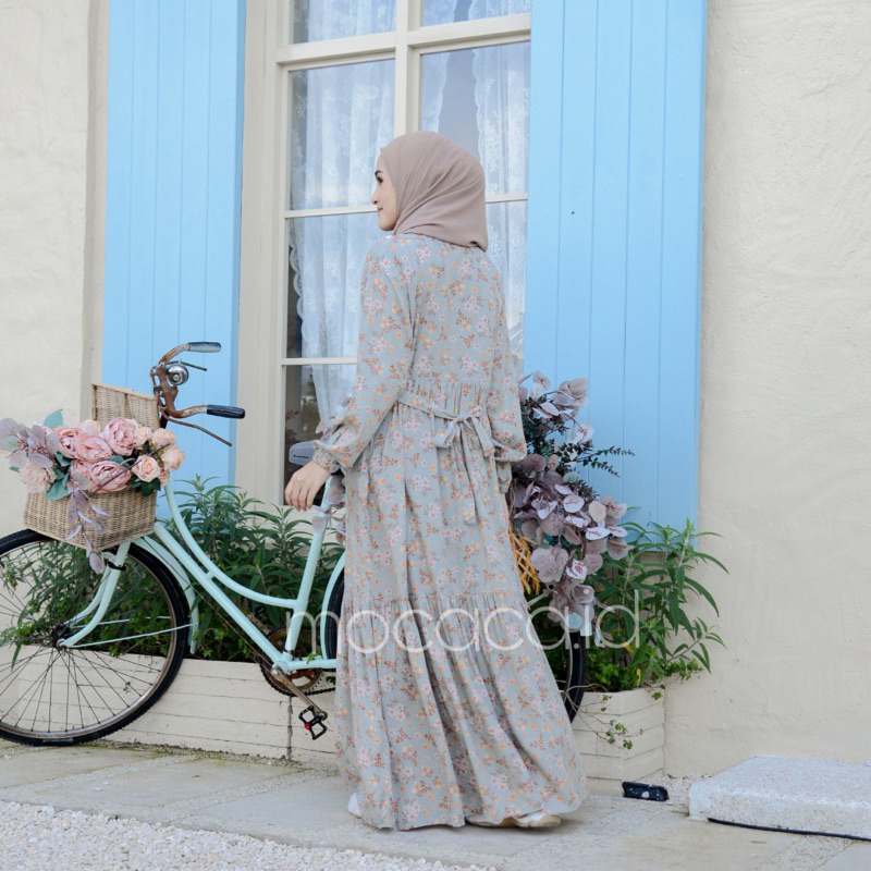 Gamis rumahan renda depan busui rayon premium - motif shabby green pastel