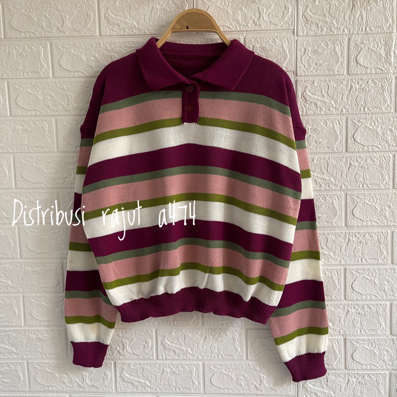 POLO SWEATER STARLA BLASTER BLOUSE STRIPPE LENGAN PANJANG-Urback magenta