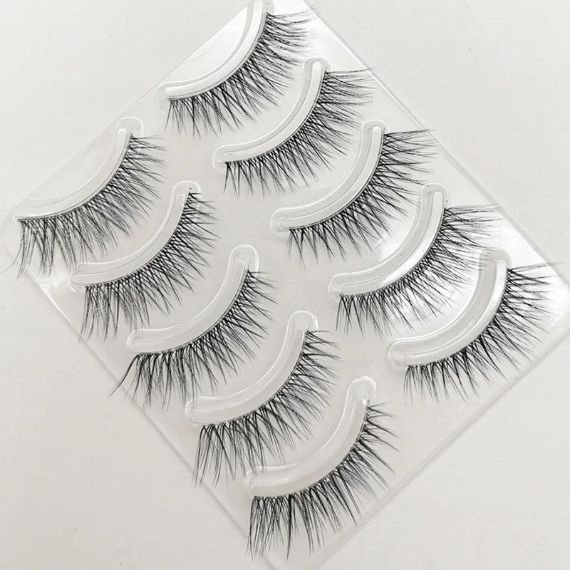 F118 - 5PASANG Natural Long Wispies Cross False Eyelashes Handmade Soft Transparent Band Eyelashes Makeup 3D Lashes Extension Eyelash