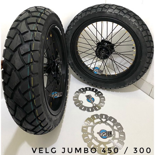 Sepaket Velg Klx150 D tracker Paketan Velg CRF 150 WR150 Supermoto Sumo 1 Set Super Jumbo Ukuran Ban