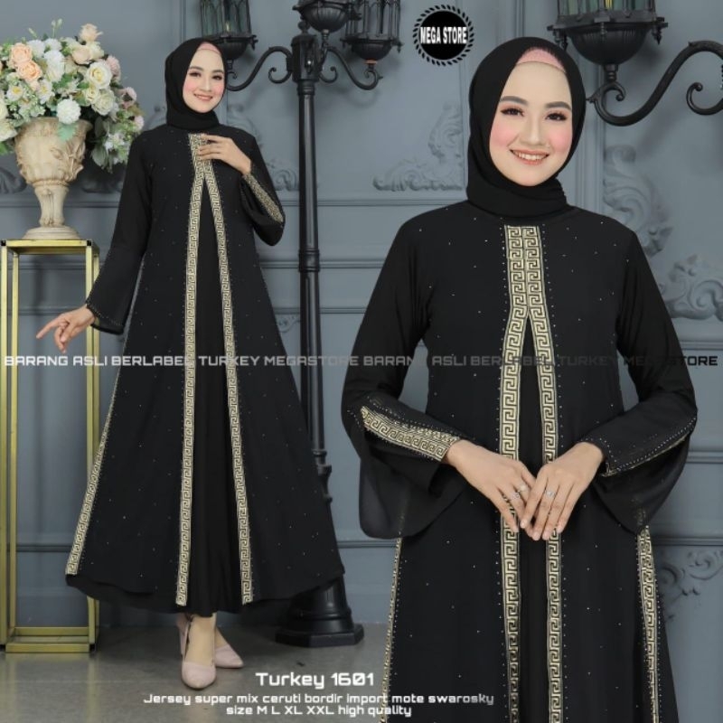 Baju Gamis Wanita Abaya Turkey Turki Hitam 1601 Dress Dres Jubah Hitam Ori Megastore