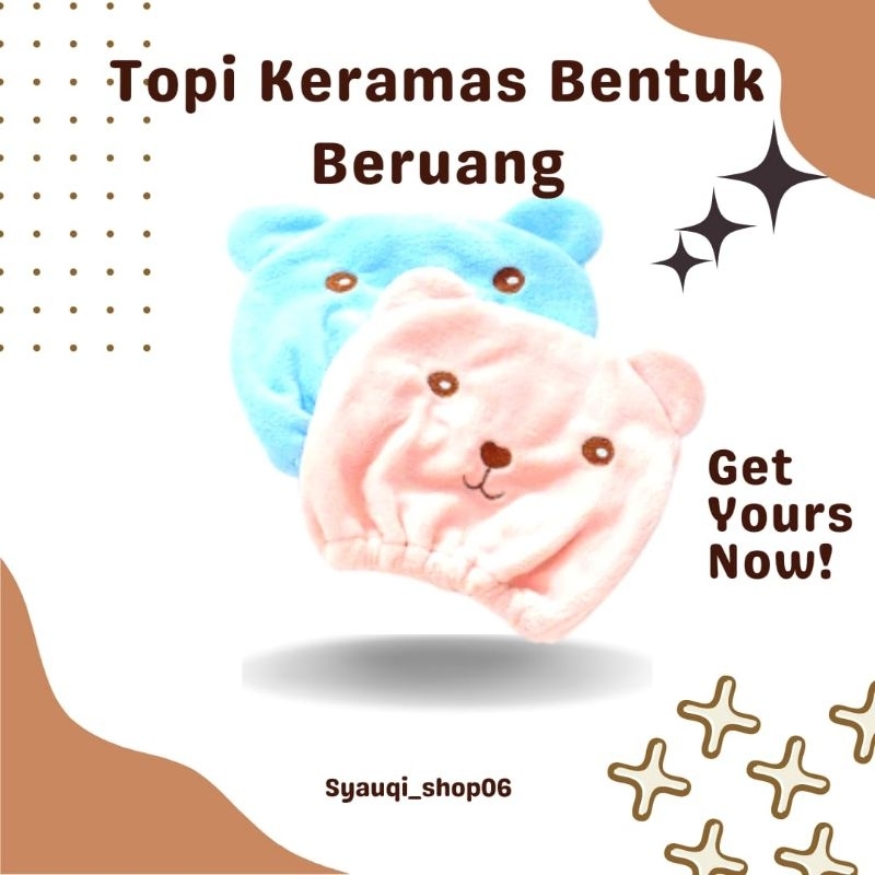Handuk Keramas Topi Beruang Pengering Rambut Microfiber