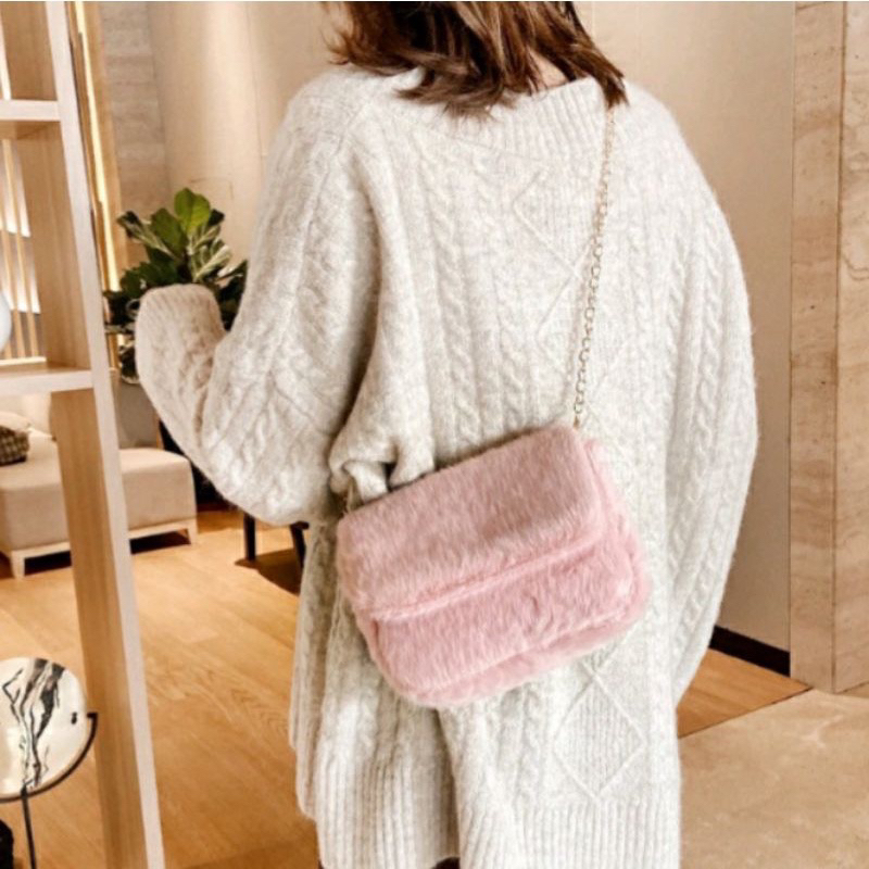 PDMC_ MONA Tas Selempang Wanita Remaja Tas bulu selempang bahu Selempang Tali Rantai Wanita Fashion