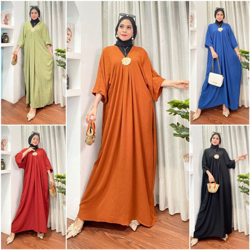 Kaftan Crincel airflow premium Polos Kaftan Jumbo Baju Lebaran Wanita