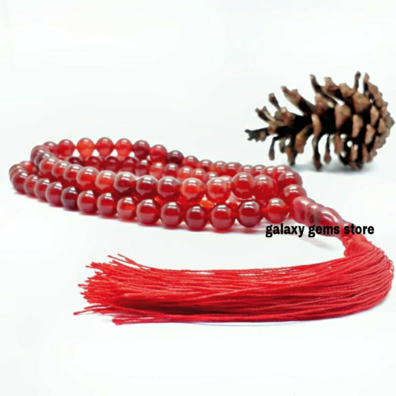 TASBIH BATU GIOK MERAH MARUN NATURAL 99 BUTIR