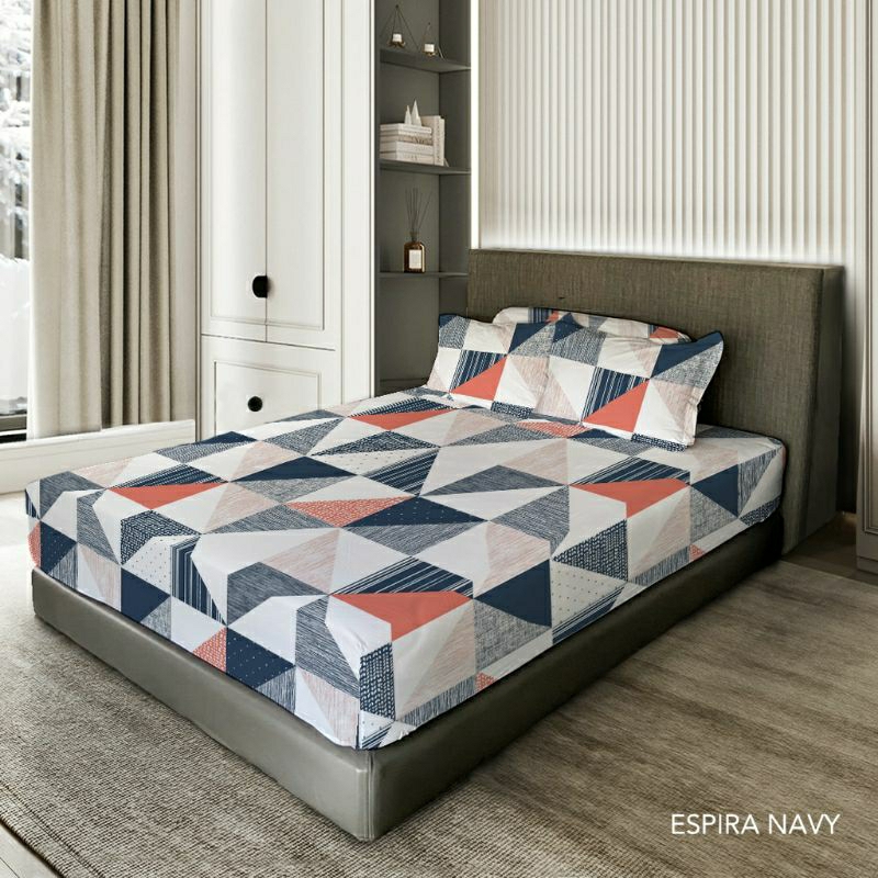 King Rabbit Sprei Single & Sarung Bantal Guling Motif Bamboo Espira Navy